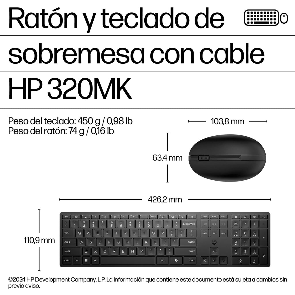 HP Wired Desktop 320MK Mouse and Keyboard teclado Ratón incluido Hogar / Oficina USB Negro (5)
