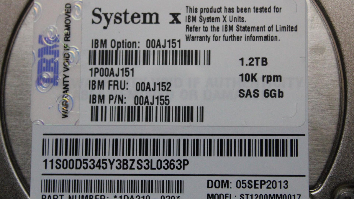 IBM HDD_ASM 1.2TB10KSEDG3F 00AJ152-RFB – Reacondicionado