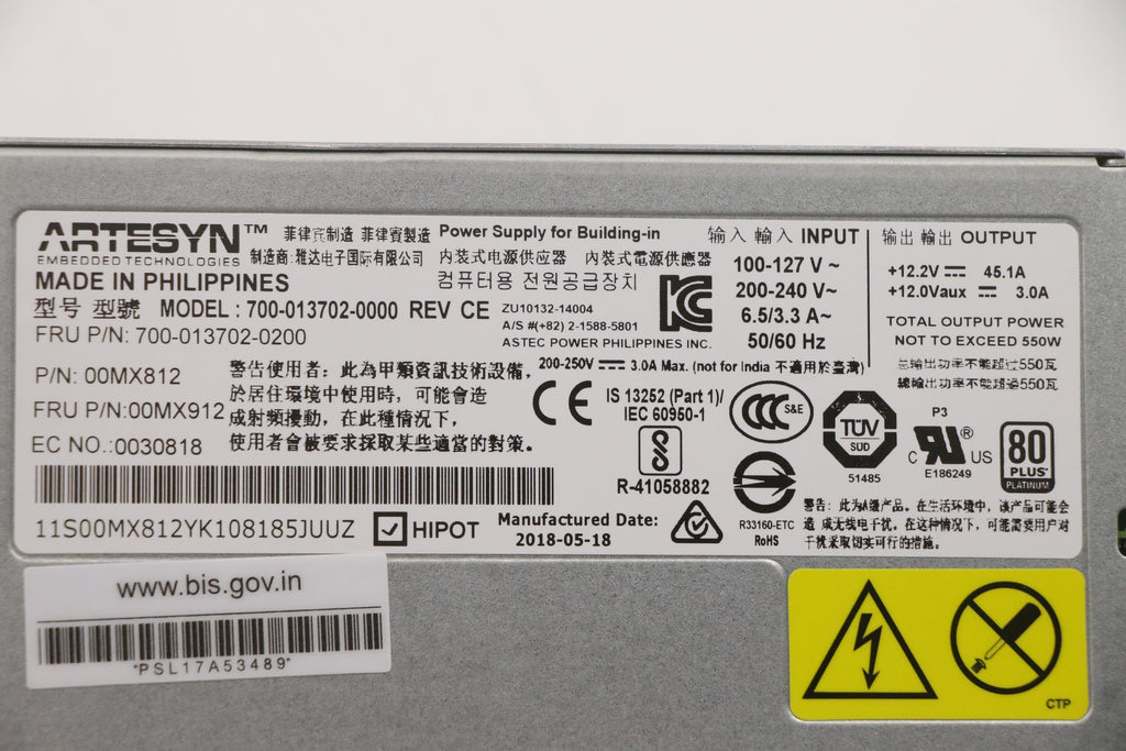 IBM 550W High Efficiency Platinum 00MX912-RFB – Reacondicionado