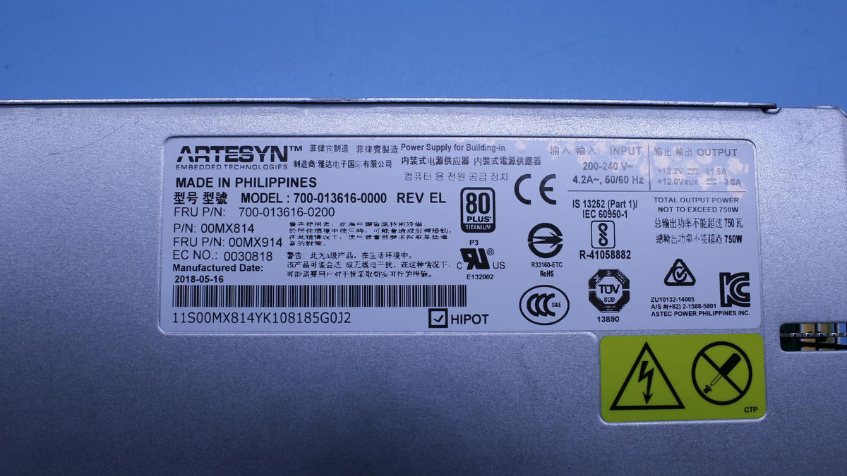 IBM Fuente de alimentación CA de 750W 00MX914-RFB – Reacondicionado