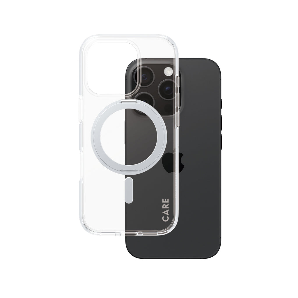 PanzerGlass CARE™ by ® Case Transparent w. Silver Kickstand & MagSafe iPhone 16 Pro funda para teléfono móvil Transparente
