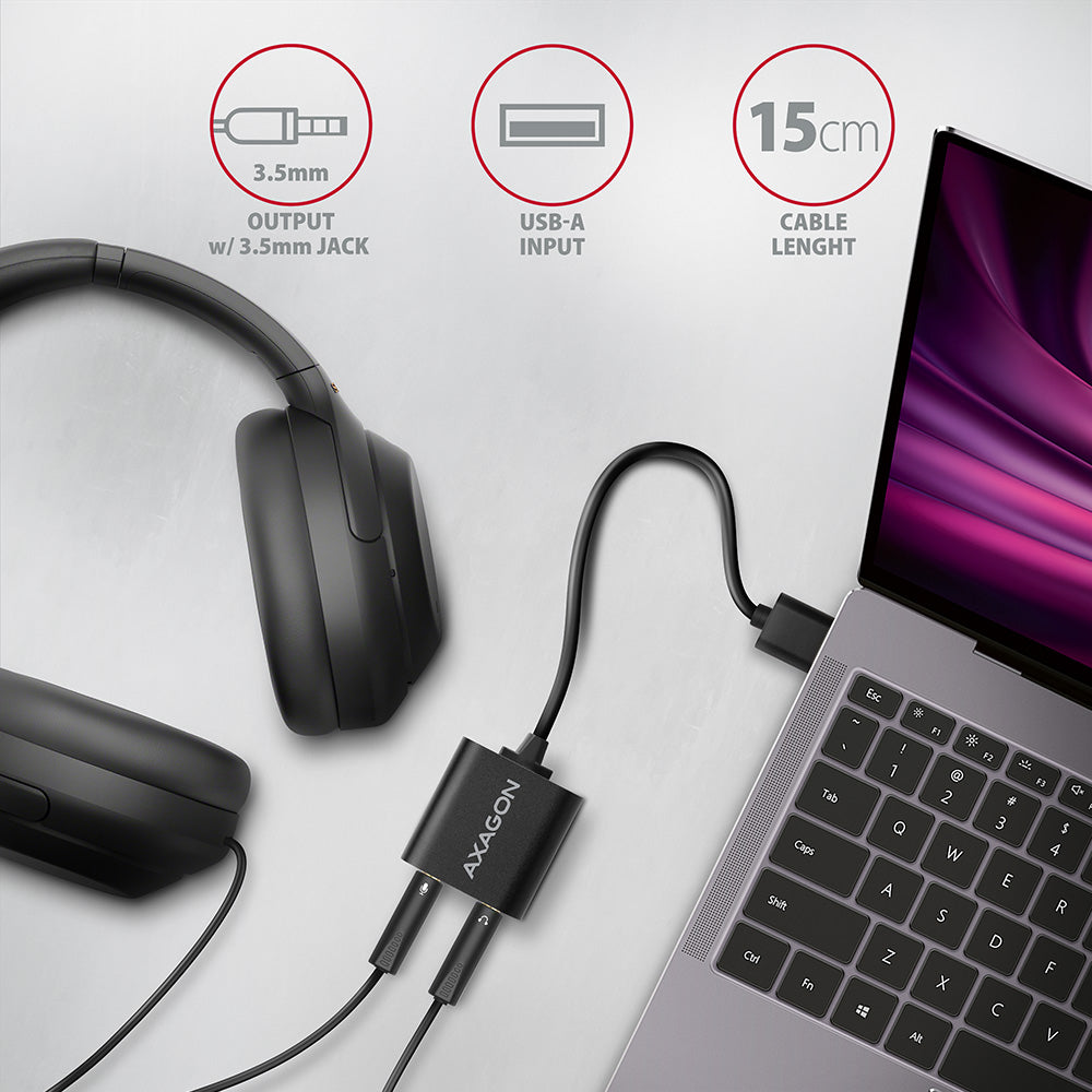 Axagon ADA-12 USB 2.0 Stereo Audio Mini-Adapter 15 cm Kabellänge - Kabel - Audio/Multimedia 2.0 canales (3)