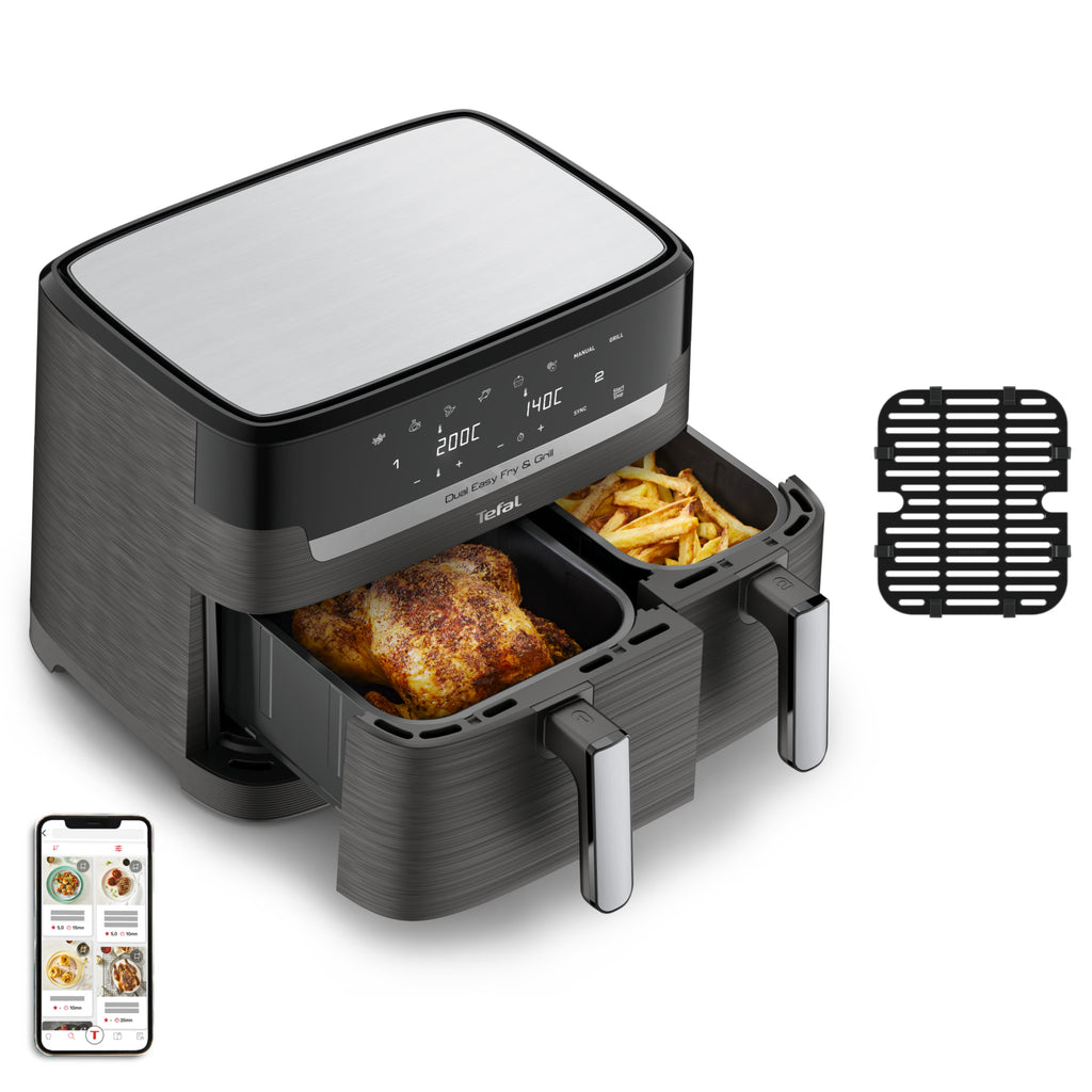 Tefal Dual Easy Fry & Grill EY905B Doble 8,3 L Independiente 2700 W Freidora de aire caliente Gris