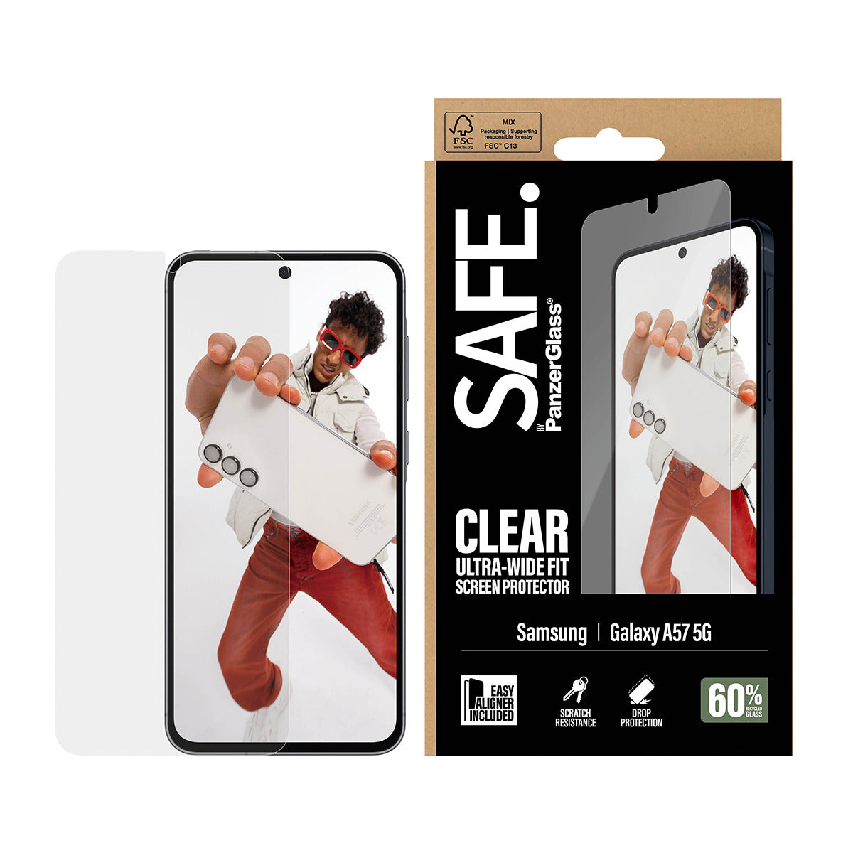 PanzerGlass SAFE. by ® Screen Protector Samsung Galaxy A57 5G | Ultra-Wide Fit w. EasyAligner Protector de pantalla 1 pieza(s) (2)