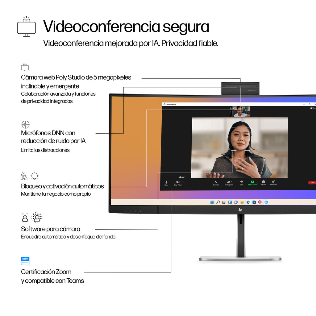 HP Series 5 Pro 34 inch WQHD USB-C Conferencing Monitor - 534pm pantalla para PC 86,4 cm (34") 3440 x 1440 Pixeles Wide Quad HD LCD Negro (7)