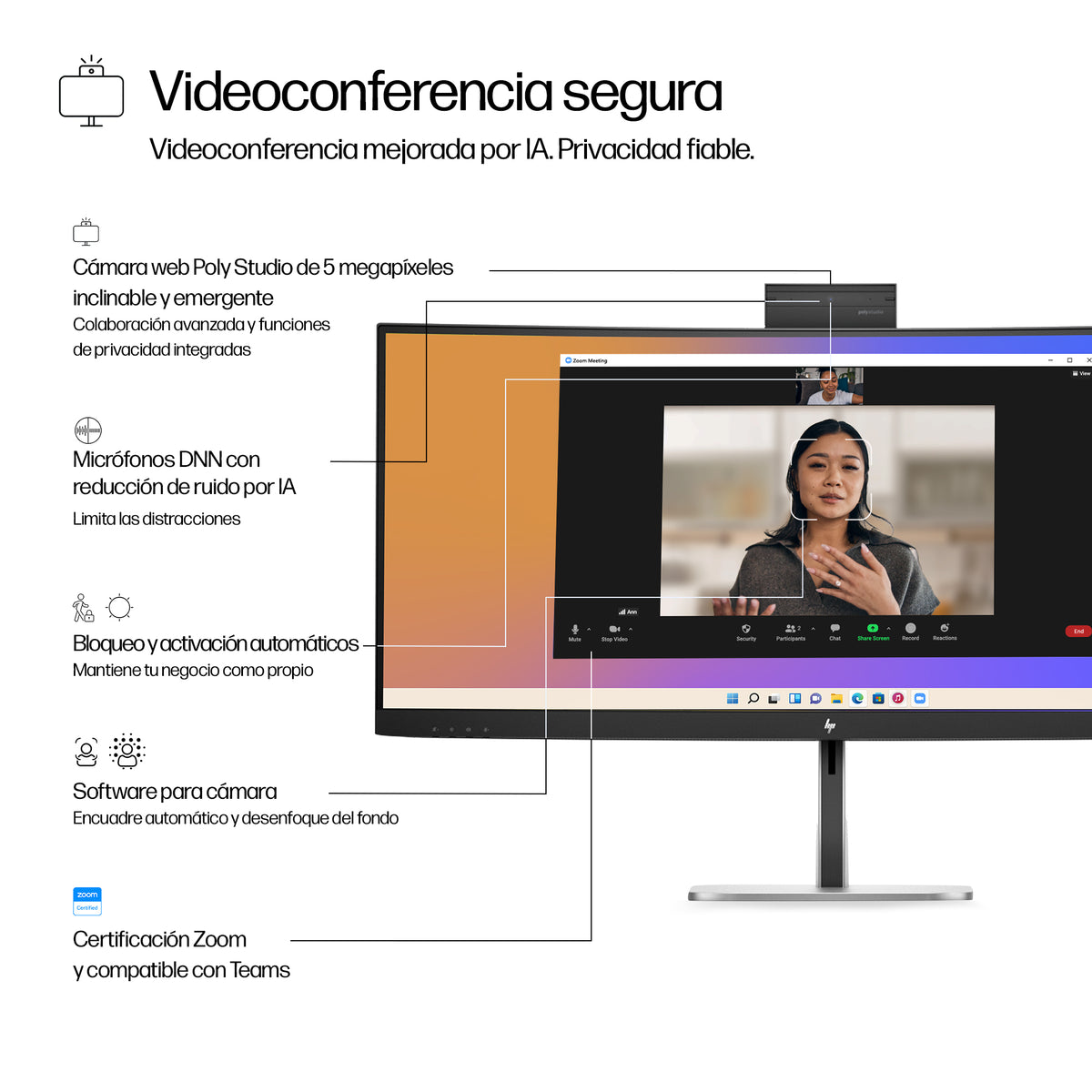 HP Series 5 Pro 34 inch WQHD USB-C Conferencing Monitor - 534pm pantalla para PC 86,4 cm (34") 3440 x 1440 Pixeles Wide Quad HD LCD Negro (7)