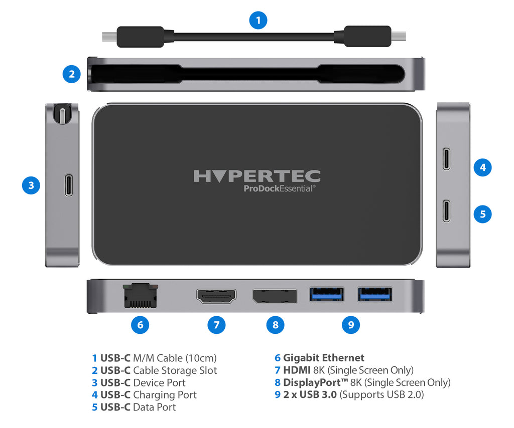 Hypertec ProDock HYP-USBCPD-E4 base para portátil y replicador de puertos Alámbrico USB 3.2 Gen 1 (3.1 Gen 1) Type-C Plata (8)