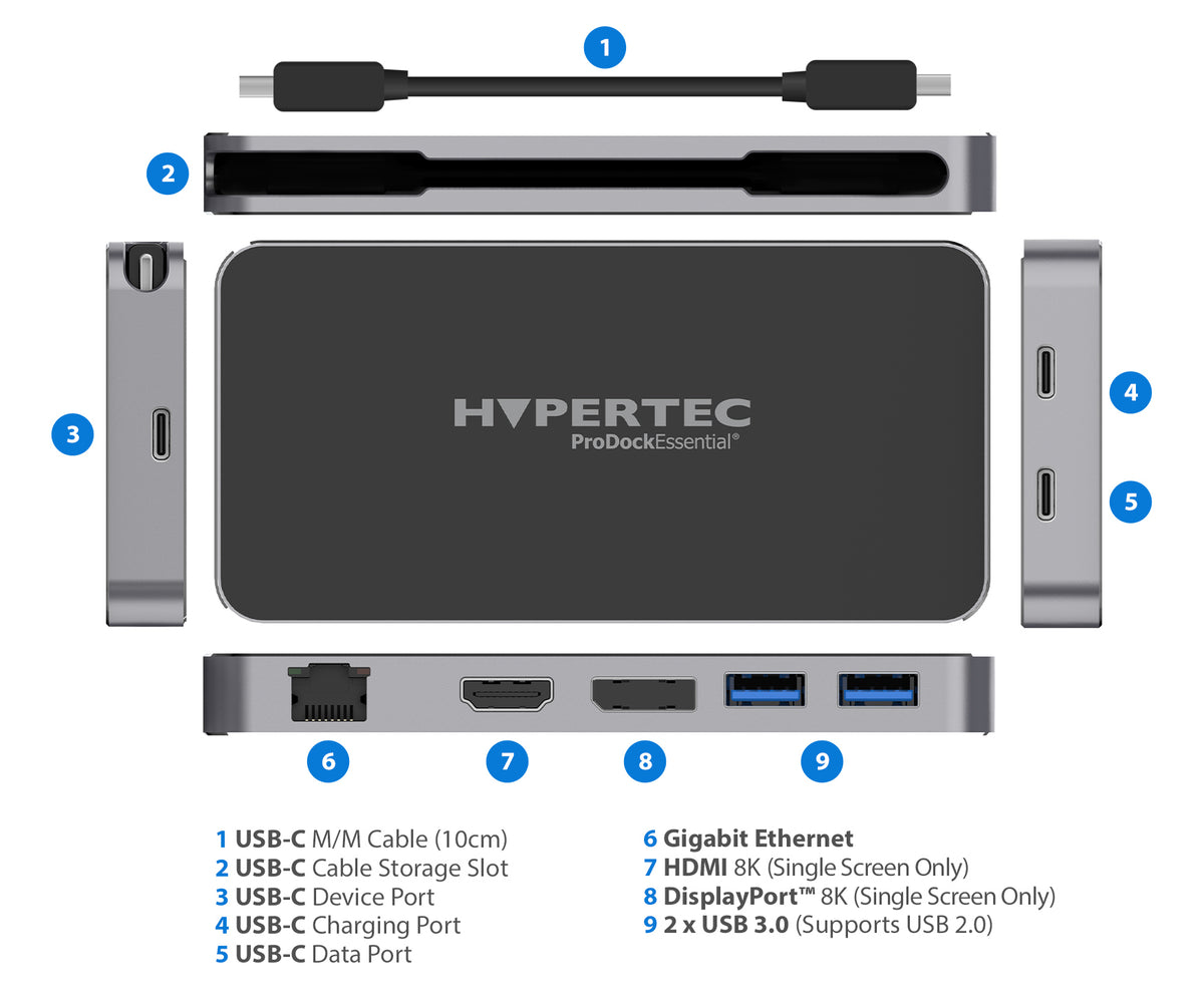 Hypertec ProDock HYP-USBCPD-E4 base para portátil y replicador de puertos Alámbrico USB 3.2 Gen 1 (3.1 Gen 1) Type-C Plata (8)