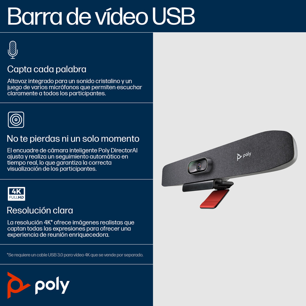 HP Poly Studio R30 USB Video Bar Gris 3840 x 2160 Pixeles (4)