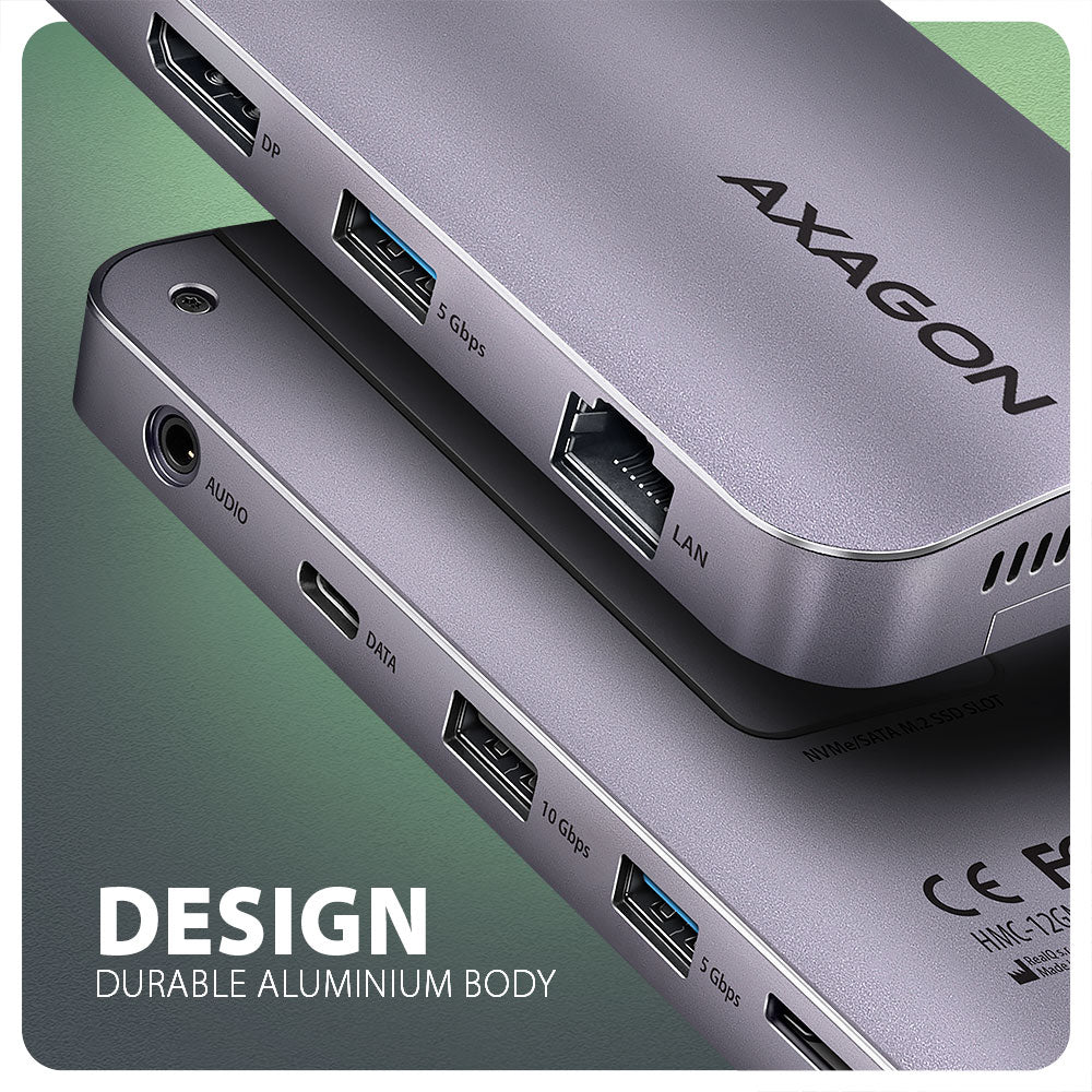 Axagon HMC-12GM2 base para portátil y replicador de puertos Alámbrico USB 3.2 Gen 2 (3.1 Gen 2) Type-C Gris (6)