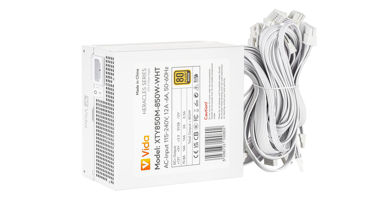 VIDA 850W Heracles White ATX 3.1 Gaming PSU, 80+ Bronze