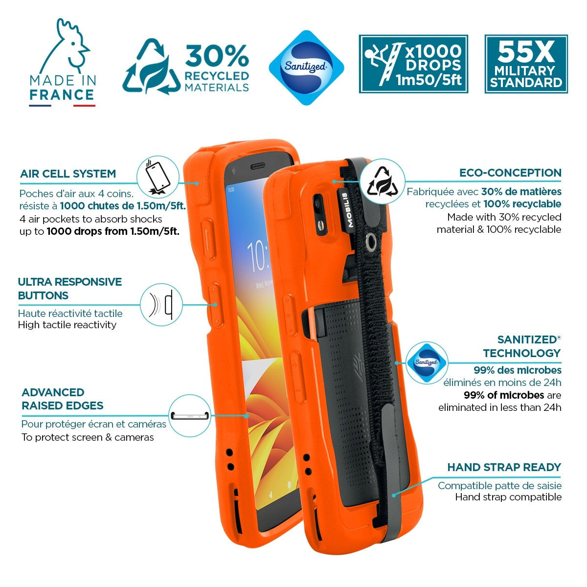 Mobilis PROTECH Funda Naranja Seguridad Correa de mano Zebra TC22