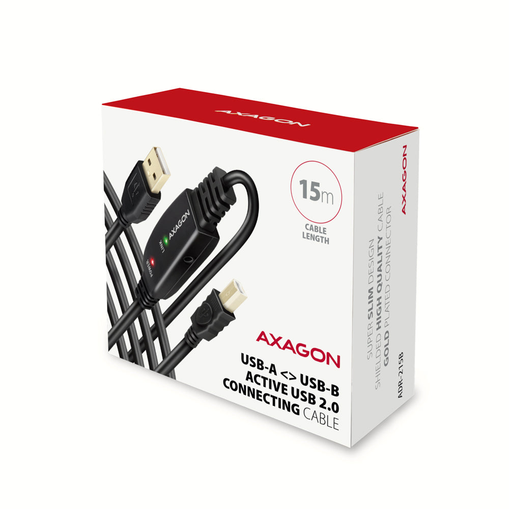 Axagon ADR-215B USB 2.0 A-M -> B-M active connecting/repeater cable 15m - Kabel - Digital/Daten cable USB USB A USB B 0,48 Gbit/s Negro (9)
