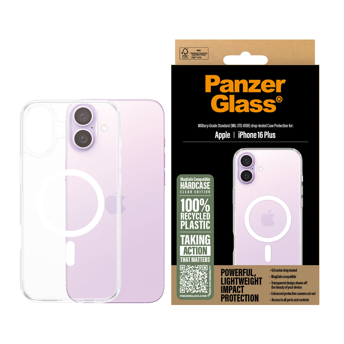 PanzerGlass ® HardCase Transparent w. White MagSafe iPhone 16 Plus funda para teléfono móvil Transparente (2)
