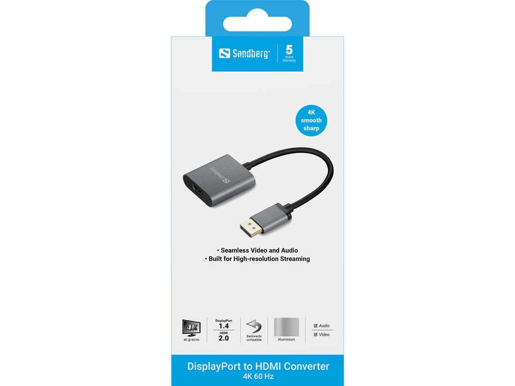 Sandberg 509-19 adaptador de cable de vídeo 0 m DisplayPort HDMI tipo A (Estándar) Gris (3)