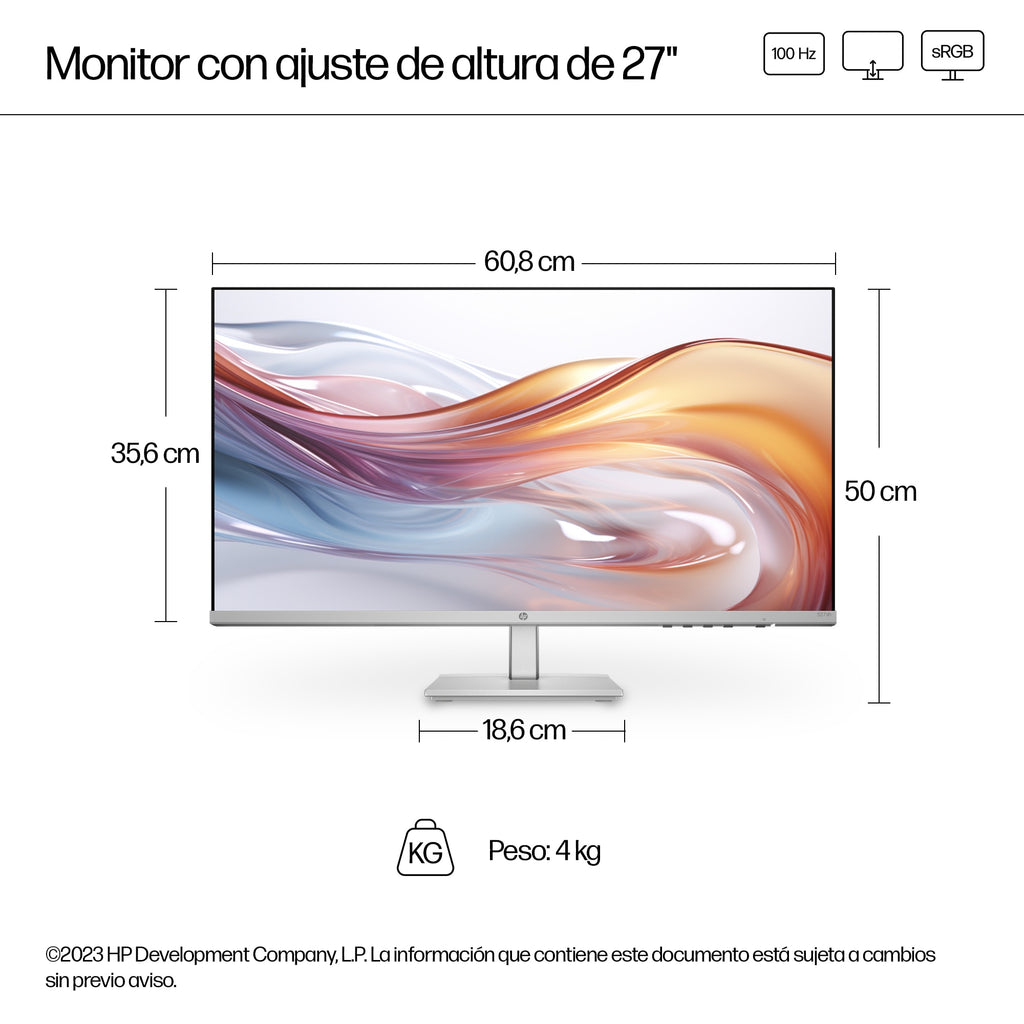 HP Series 5 27 inch FHD Height Adjust Monitor - 527sh pantalla para PC 68,6 cm (27") 1920 x 1080 Pixeles Full HD LCD Plata (9)