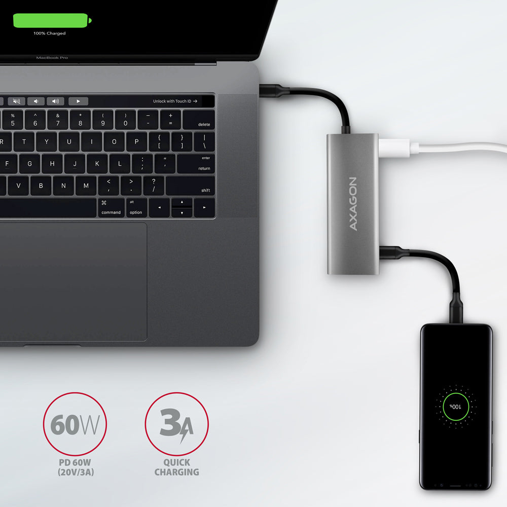 Axagon HMC-5G21 base para portátil y replicador de puertos Alámbrico USB 3.2 Gen 2 (3.1 Gen 2) Type-C Gris (5)