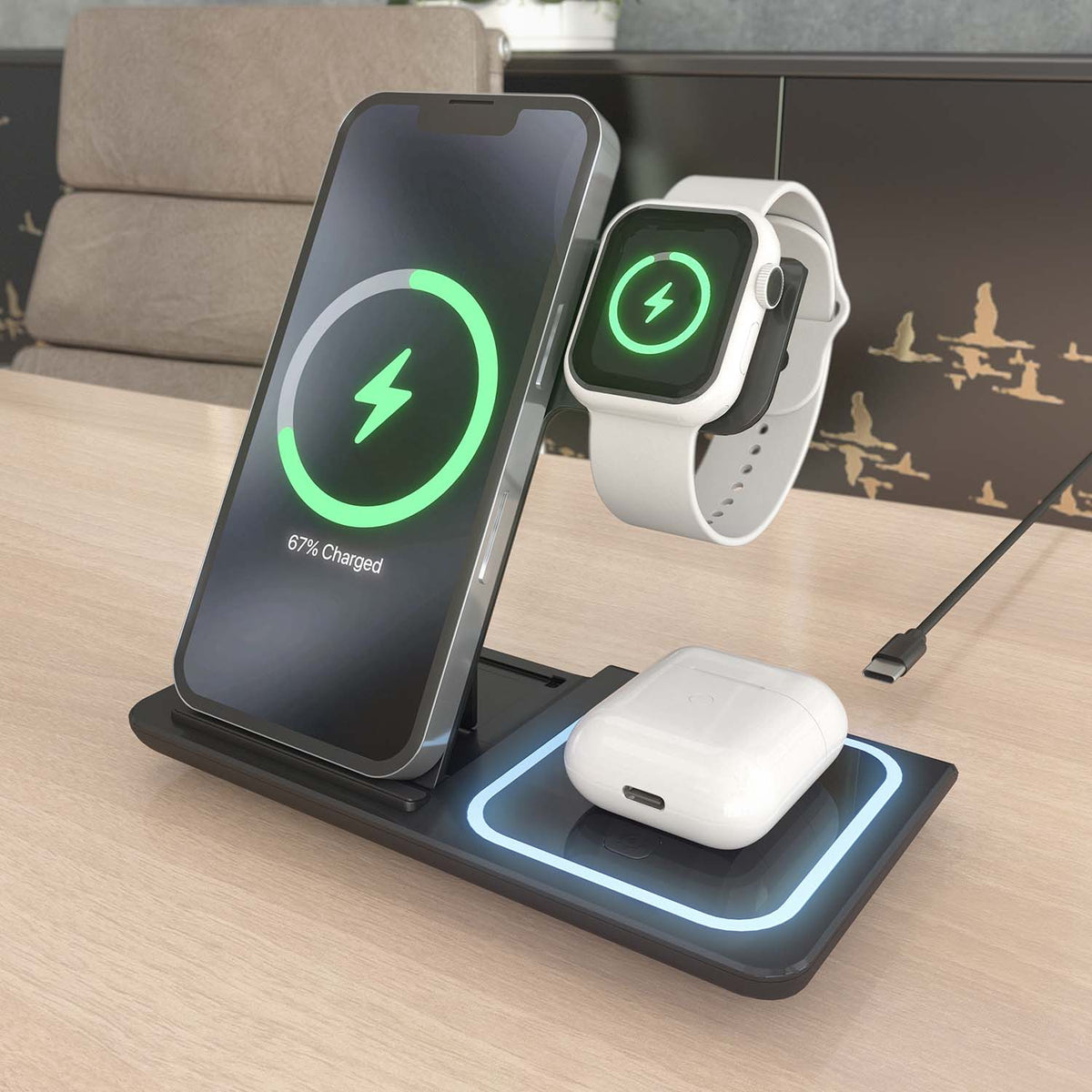 AISENS ASCH-15W3WC043-BK cargador de dispositivo móvil Auriculares, Teléfono móvil, Smartphone, Reloj inteligente Cargador inalámbrico Carga rápida Interior (6)