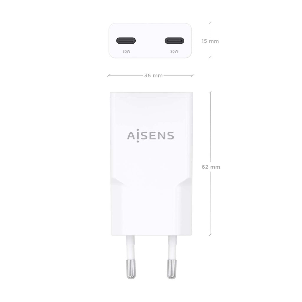 AISENS ASCH-30W2P048-W cargador de dispositivo móvil Cámara digital, MP3, MP4, Teléfono móvil, Navegante, Portátil, Consola de juegos portátil, Smartphone, Tableta, Universal Blanco Corriente alterna Carga rápida Interior (5)