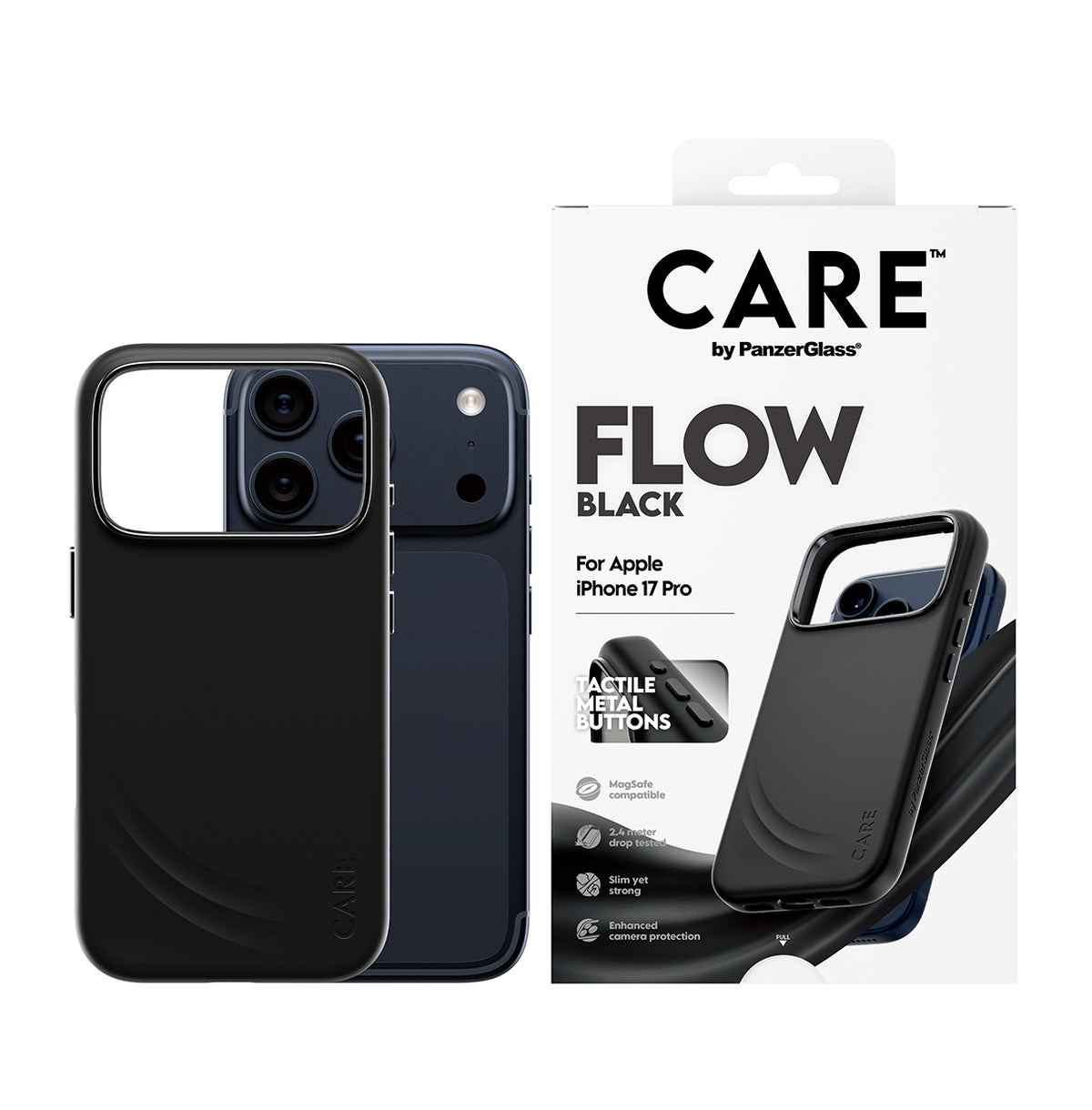 PanzerGlass CARE™ by ® Flow Case Black w. MagSafe iPhone 17 Pro funda