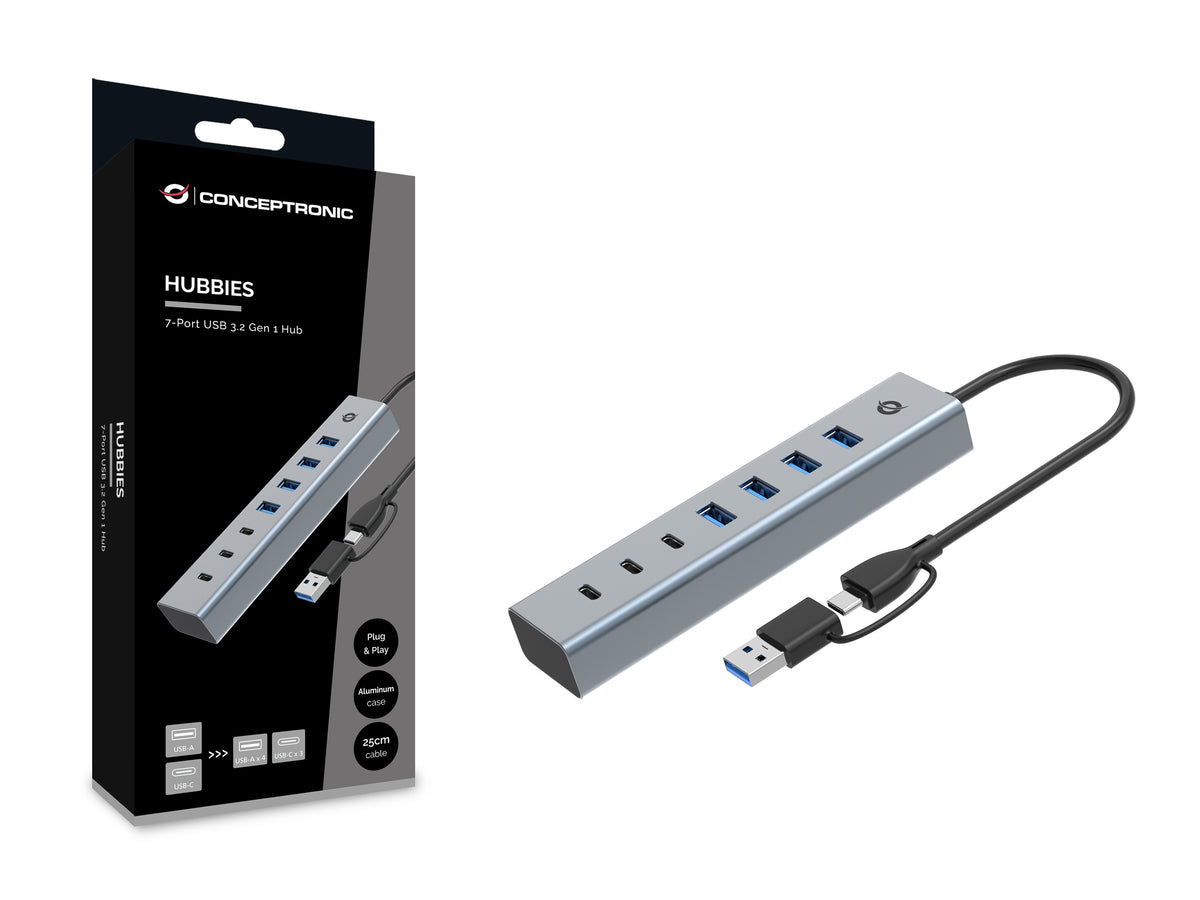 Conceptronic HUBBIES20G hub de interfaz USB 3.2 Gen 1 (3.1 Gen 1) Type-C 5000 Mbit/s Gris (3)