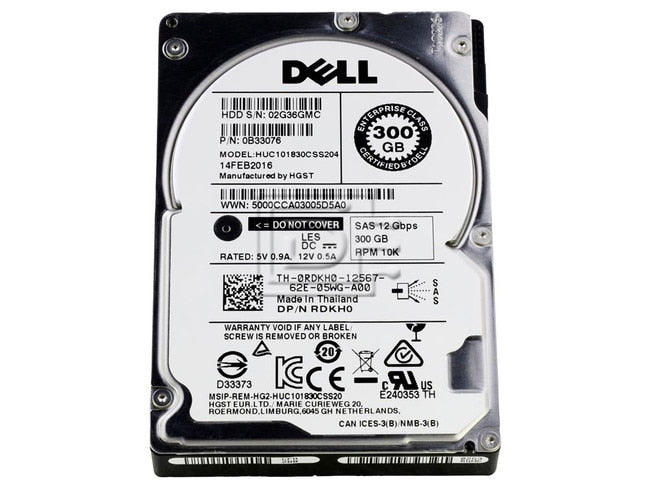 Dell 300GB 10K 2.5 SAS 12G 0B33076-RFB – Reacondicionado