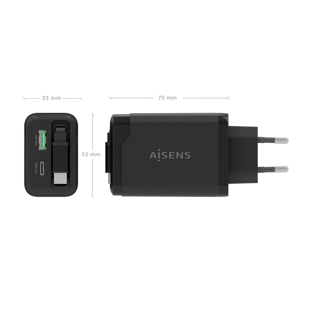 AISENS ASCH-65W3P071-BK cargador de dispositivo móvil Cámara digital, GPS, Teléfono móvil, Portátil, Smartphone, Tableta, Universal Corriente alterna Carga rápida Interior (5)