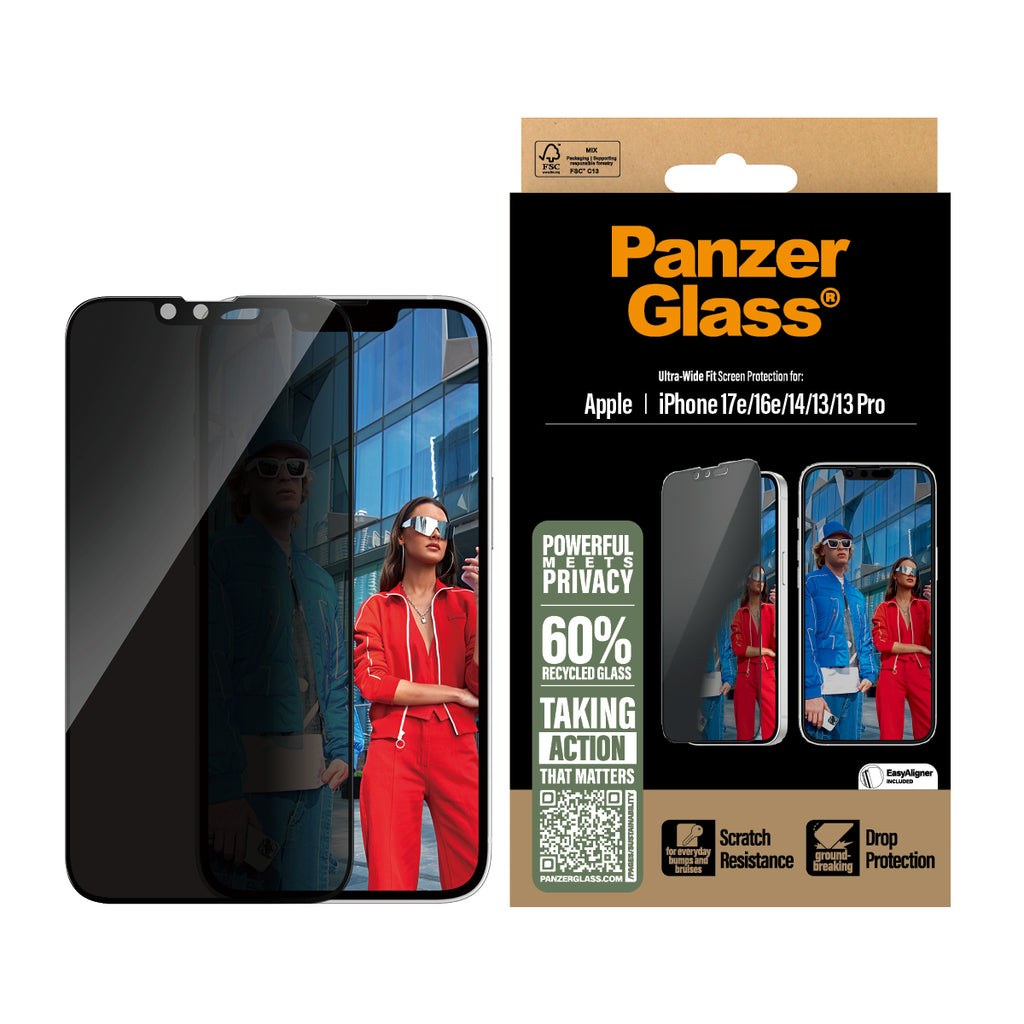 PanzerGlass ® 2-Way Privacy Screen Protector iPhone 17e | 16e | 14 | 13 | 13 Pro | Ultra-Wide Fit w. EasyAligner Protector de pantalla Apple 1 pieza(s) (2)