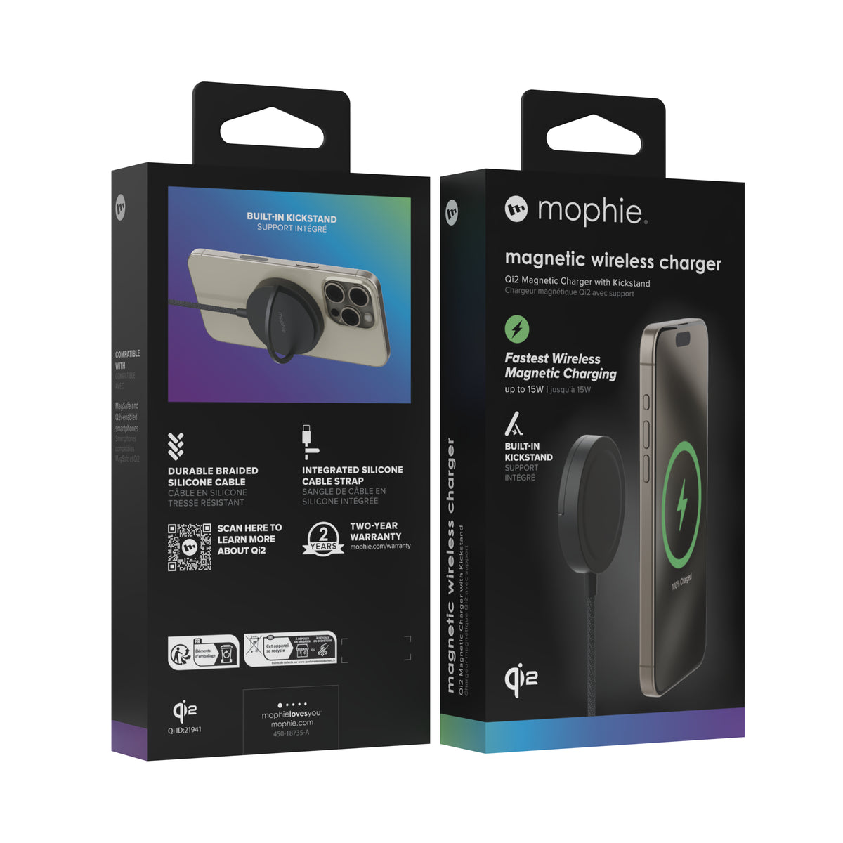 mophie Qi2 Magnetic Charger Smartphone Negro USB Cargador inalámbrico Carga