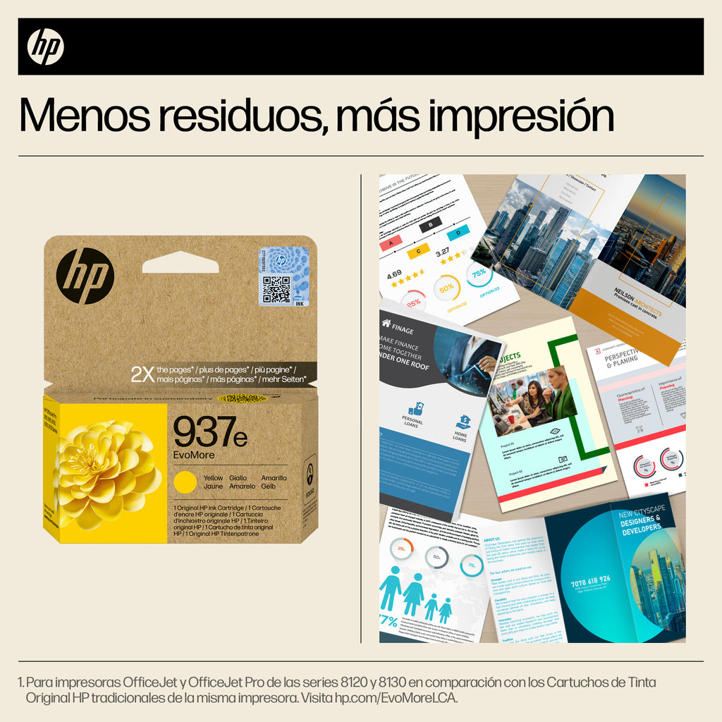 HP 937e EvoMore Yellow Original Ink Cartridge cartucho de tinta 1 pieza(s) Alto rendimiento (XL) Amarillo (5)