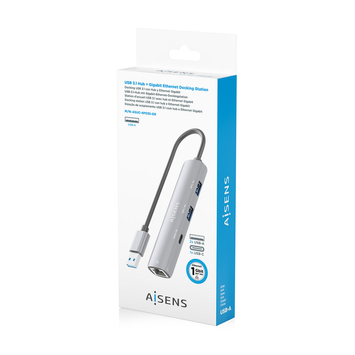 AISENS ASUC-4P035-GR base para portátil y replicador de puertos Alámbrico USB 3.2 Gen 1 (3.1 Gen 1) Type-A (9)