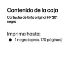 HP 301 Black Original Ink Cartridge cartucho de tinta 1 pieza(s) Rendimiento estándar (4)