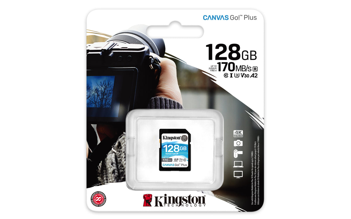 Kingston Canvas Go! Plus, Tarjeta de memoria flash, 128GB (SDG3/128GB)