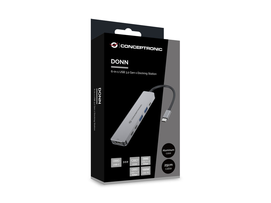Conceptronic DONN33G base para portátil y replicador de puertos Alámbrico USB 3.2 Gen 1 (3.1 Gen 1) Type-C Plata (8)
