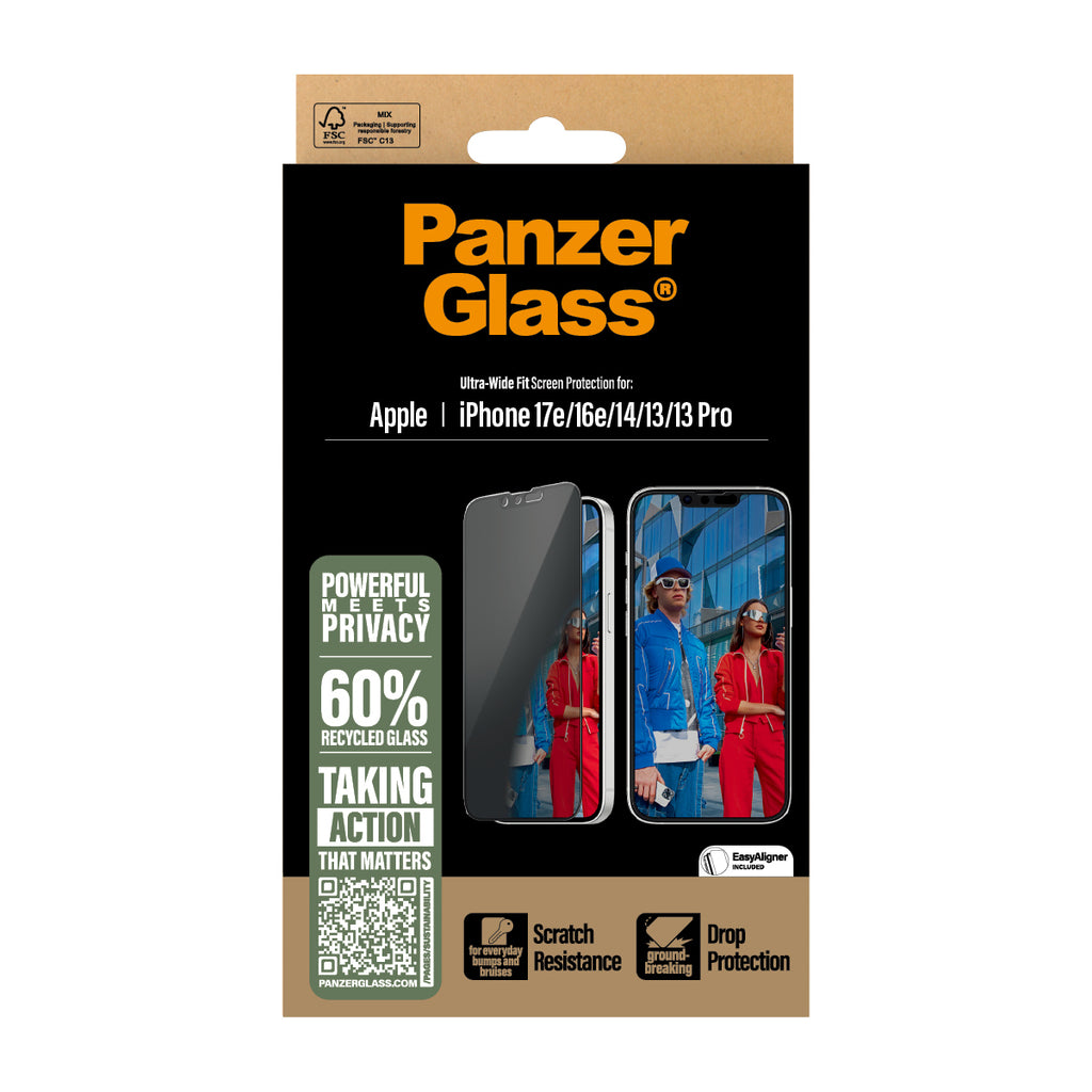 PanzerGlass ® 2-Way Privacy Screen Protector iPhone 17e | 16e | 14 | 13 | 13 Pro | Ultra-Wide Fit w. EasyAligner Protector de pantalla Apple 1 pieza(s) (3)