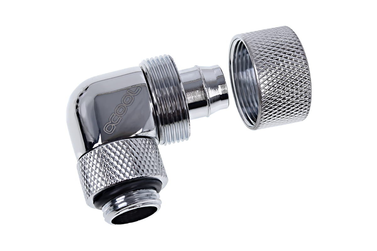 Alphacool Eiszapfen 16/10mm Threaded Rotatable 90 Degree G1 / 4 Fitting - Chrome