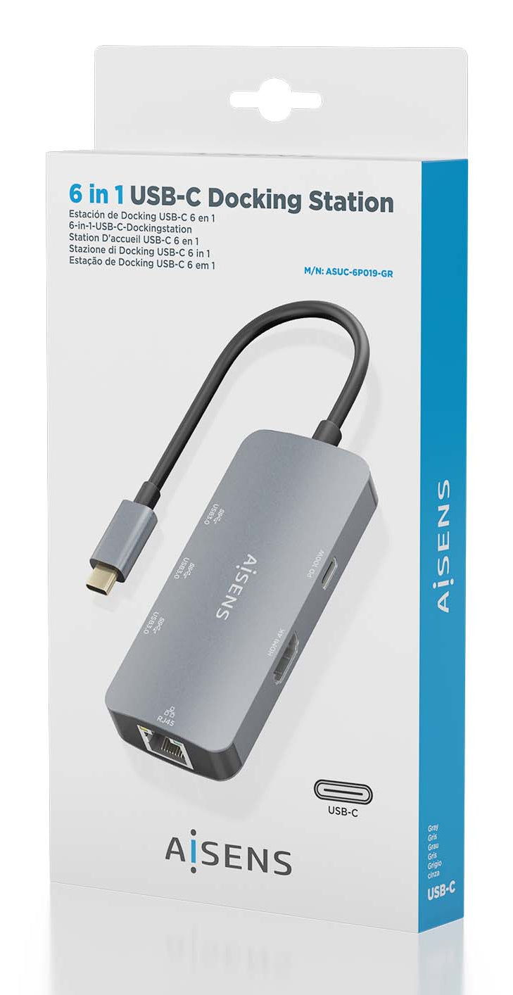 AISENS ASUC-6P019-GR base para portátil y replicador de puertos Alámbrico USB 3.2 Gen 1 (3.1 Gen 1) Type-C (8)