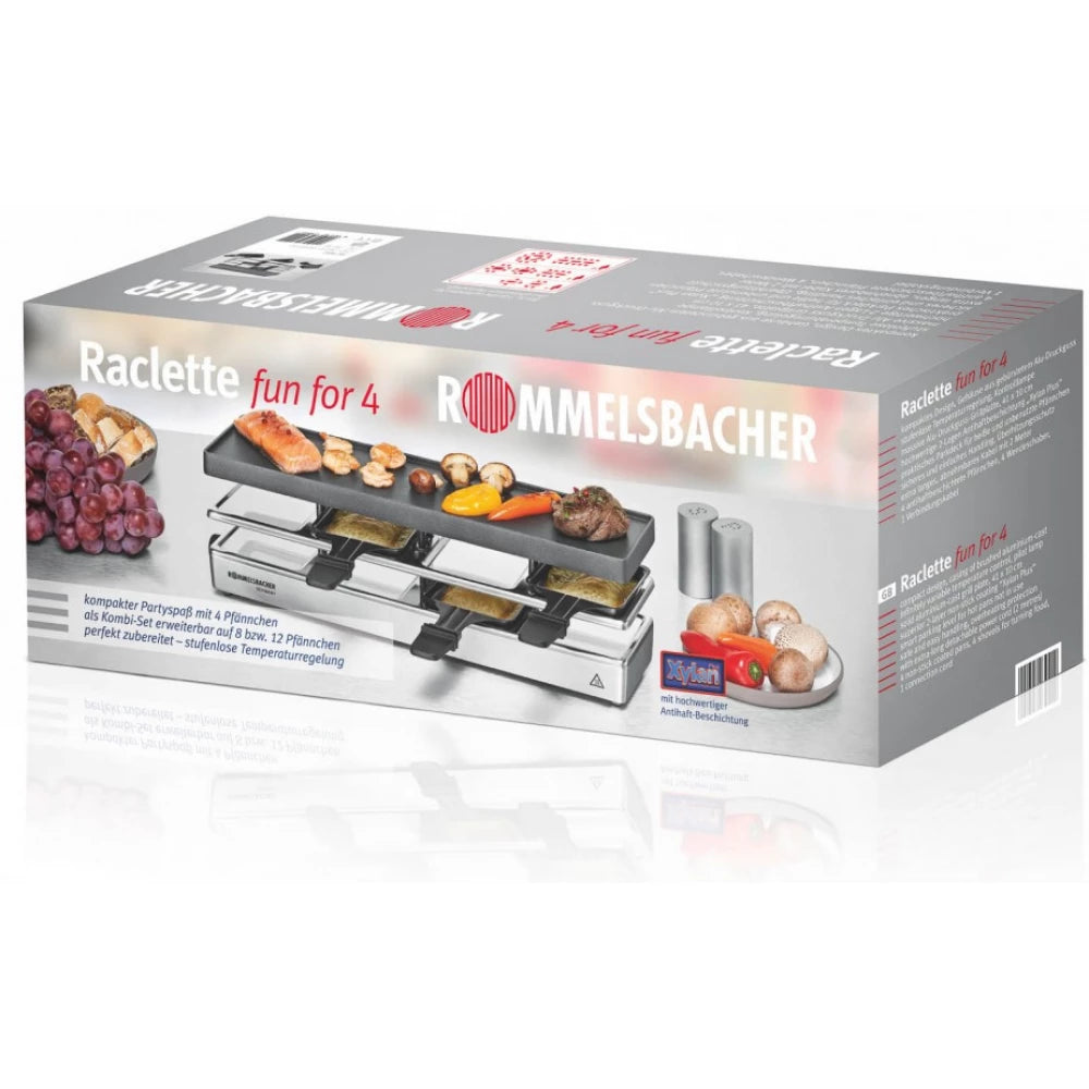 Rommelsbacher RC 800 parrilla raclette 4 persona 795W Negro Plata