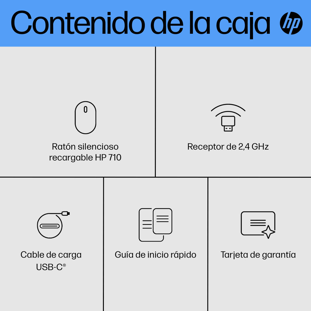 HP 710 Rechargeable Silent Black Bluetooth Mouse ratón Oficina Ambidextro RF Wireless + Bluetooth 3000 DPI (5)
