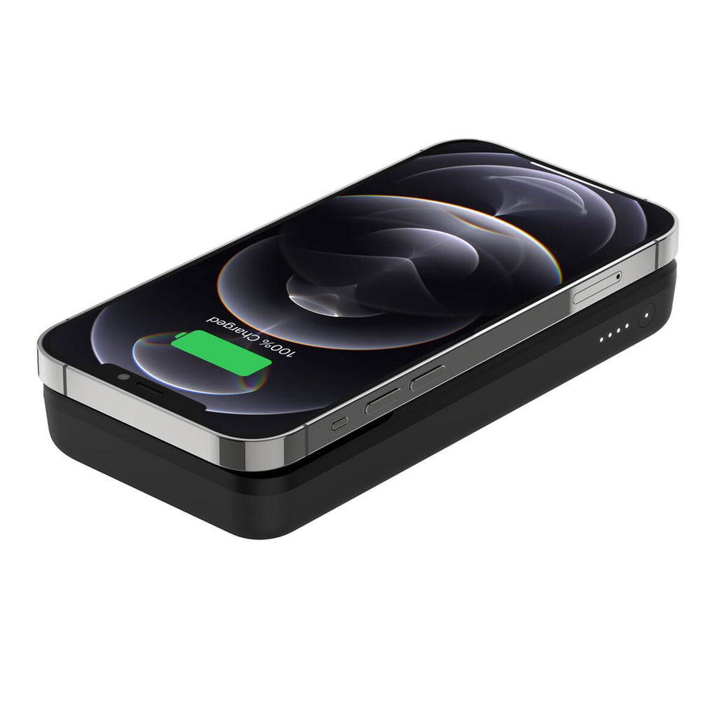 Cargador inalámbrico - 10000 mAh - 18 vatios - Fast Charge - 2 conectores de salida (magnética, USB-C, USB) - en el cable: USB-C - negro - para Apple iPhone 12, 12 mini, 12 Pro, 12 Pro Max
