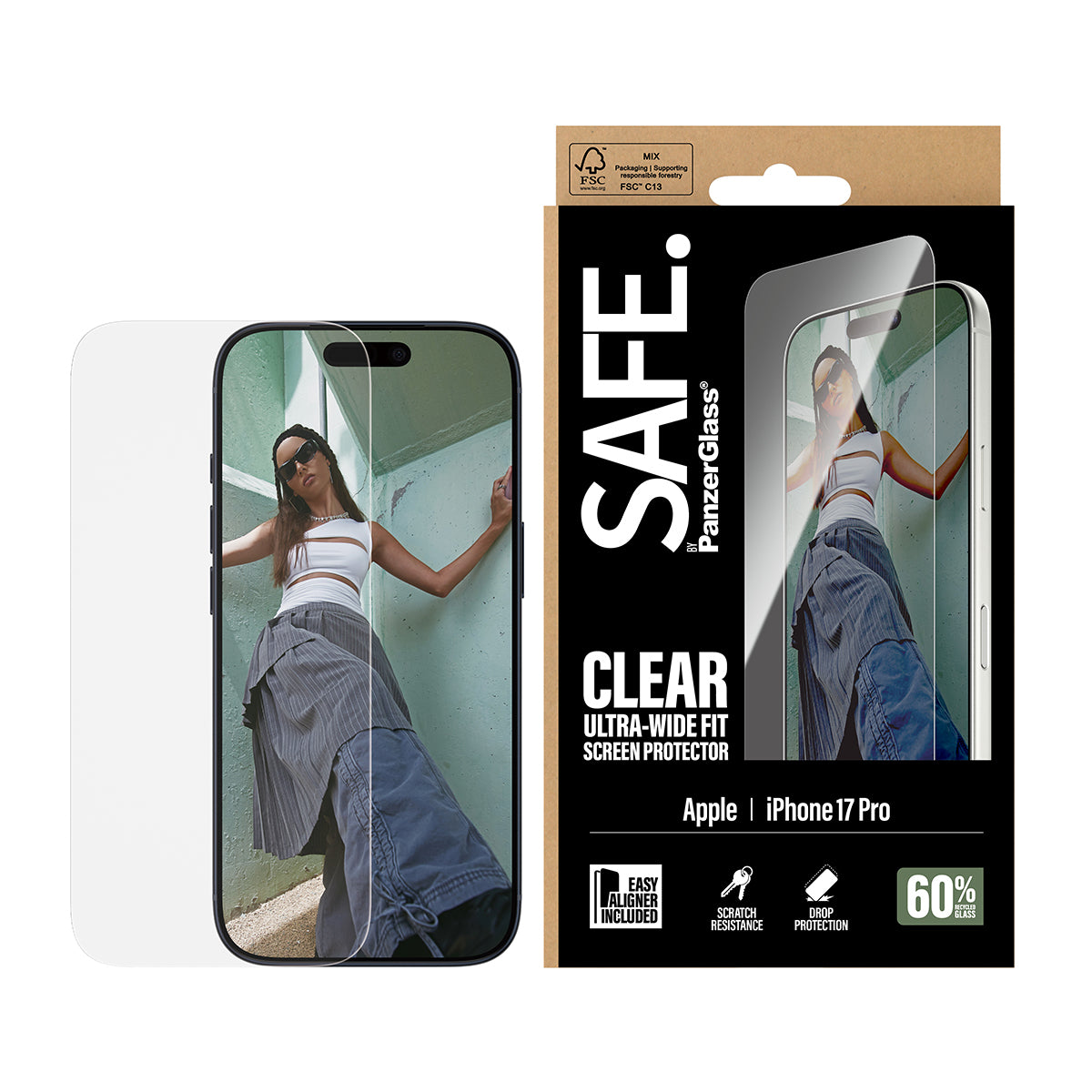 PanzerGlass SAFE. by ® Screen Protector iPhone 17 Pro | Ultra-Wide Fit w. EasyAligner Protector de pantalla Apple 1 pieza(s) (2)