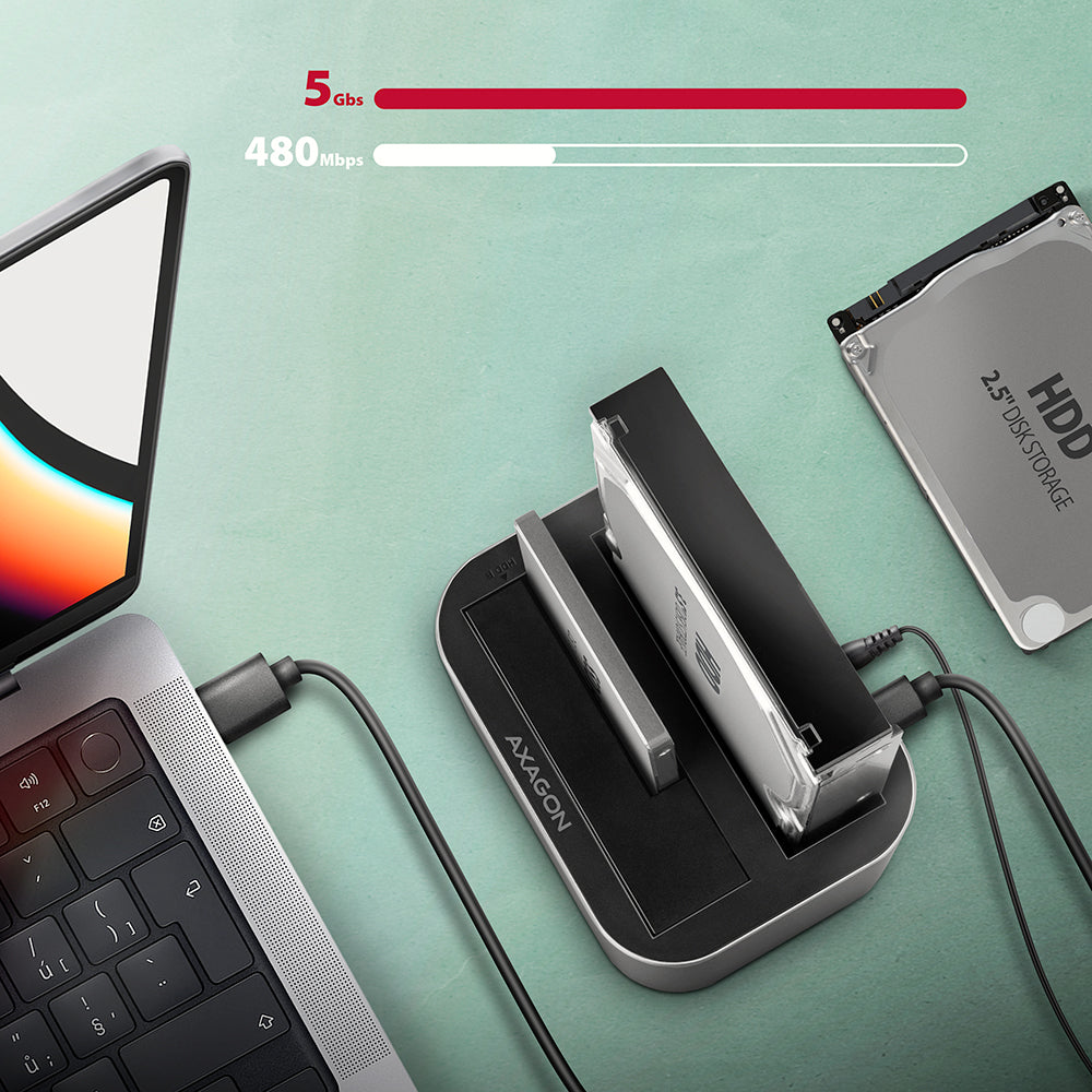 Axagon ADSA-DC base de conexión para disco duro USB 3.2 Gen 1 (3.1 Gen 1) Type-A Gris (4)