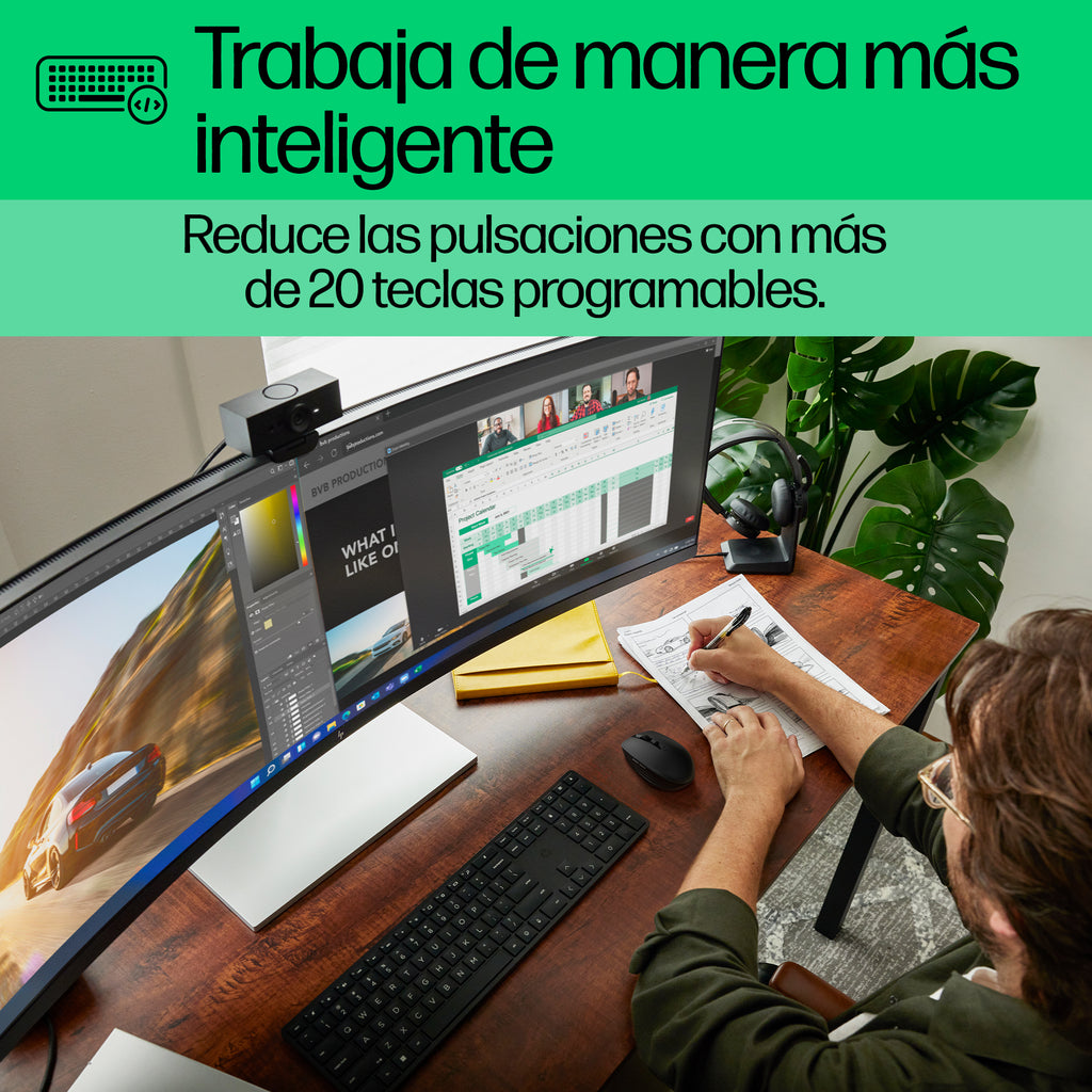 HP 450 BLK Programmable Wireless Keyboard teclado RF inalámbrica + USB Negro (9)