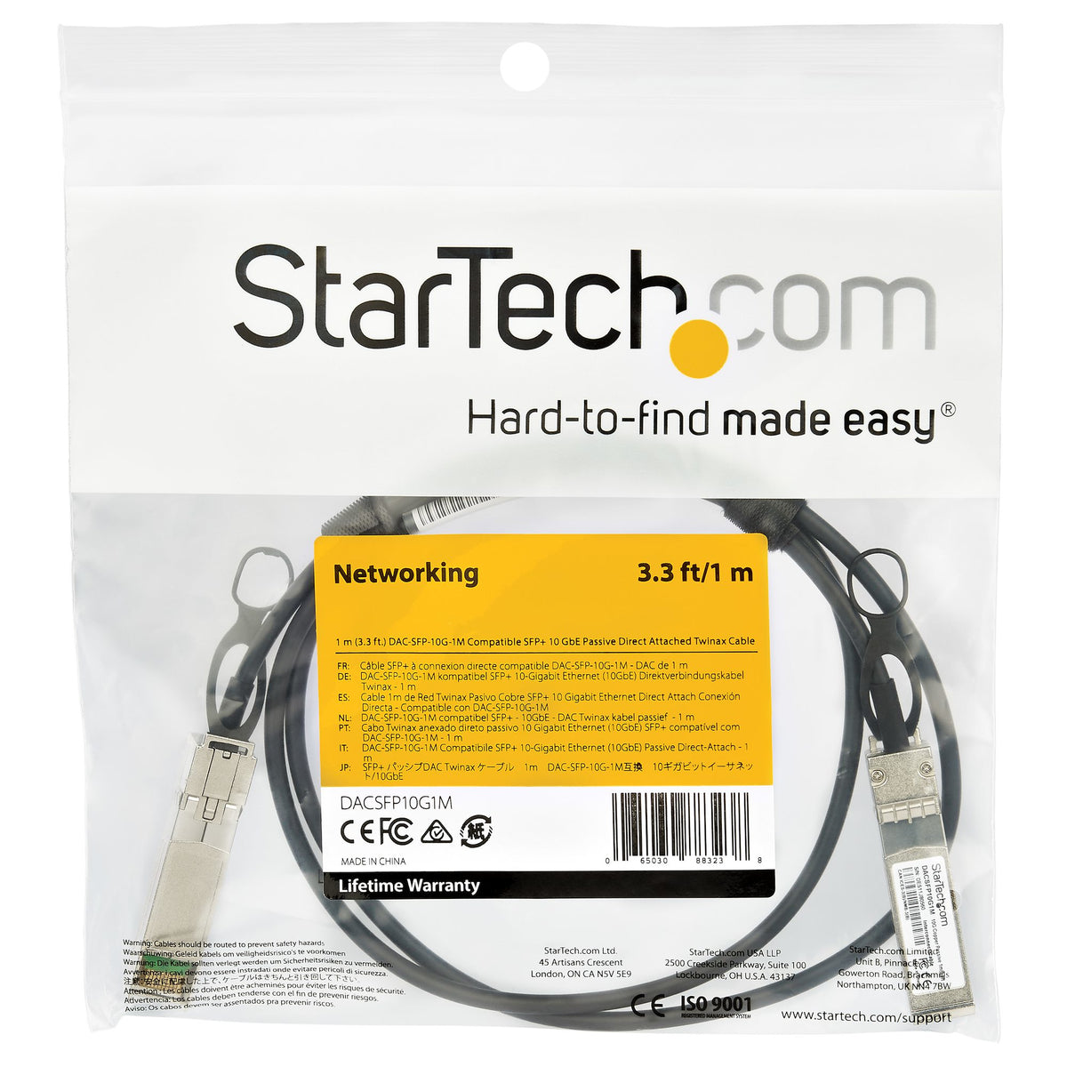 StarTech.com DACSFP10G1M Cable de fibra óptica e InfiniBand SFP+ Negro