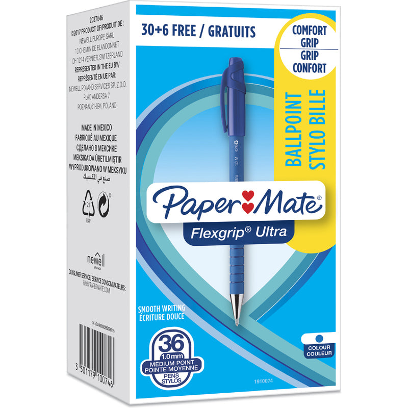 Papermate Flexgrip Ultra ST Azul Bolígrafo barra Medio 36 piezas