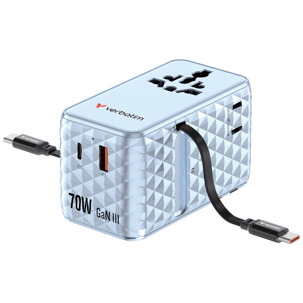 Verbatim Charge 'n' Travel 70W Universal Azul Corriente alterna Carga rápida