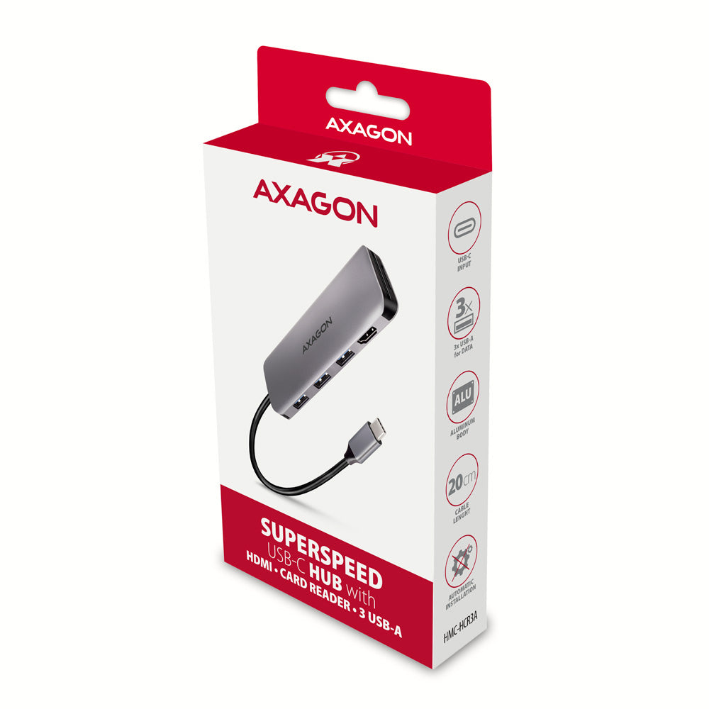 Axagon HMC-HCR3A 3x USB-A+ HDMI+ SD/microSD USB-C 3.2 Gen 1 hub 20cm Alámbrico USB 3.2 Gen 1 (3.1 Gen 1) Type-C Gris (9)
