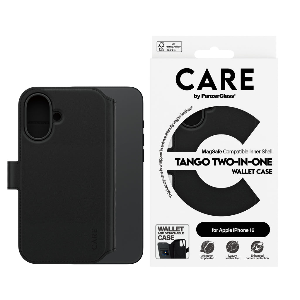 PanzerGlass CARE™ by ® Tango 2-in-1 Wallet Case w. MagSafe iPhone 16 funda para teléfono móvil Negro (2)