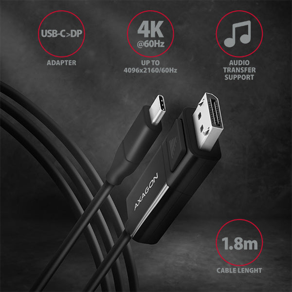 Axagon RVC-DPC adaptador de cable de vídeo 1,8 m USB Tipo C DisplayPort Negro (2)