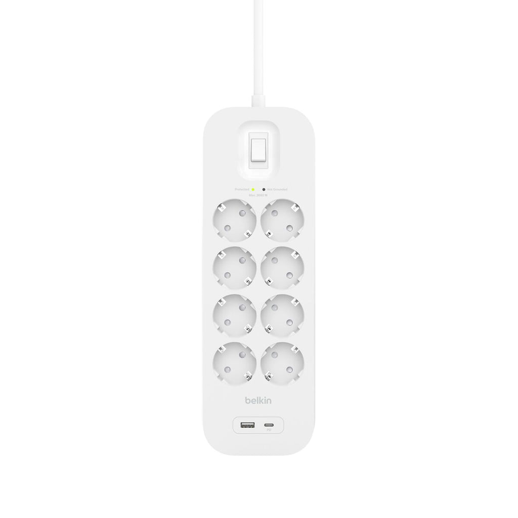 Protector contra sobretensiones - con puertos USB-C y USB-A - conectores de salida: 8 - 2 m cable